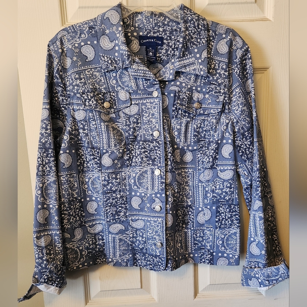 Charter Club Womens Size XL Blue Paisley Jacket